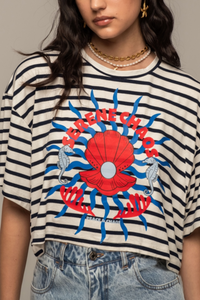 OVERSIZED CROPPED T-SHIRT "CRUISE" WHITE/BLACK