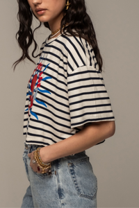 OVERSIZED CROPPED T-SHIRT "CRUISE" WHITE/BLACK