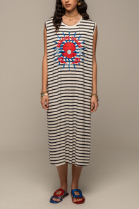 MIDI SLEEVELESS DRESS "CRUISE" BLACK/WHITE