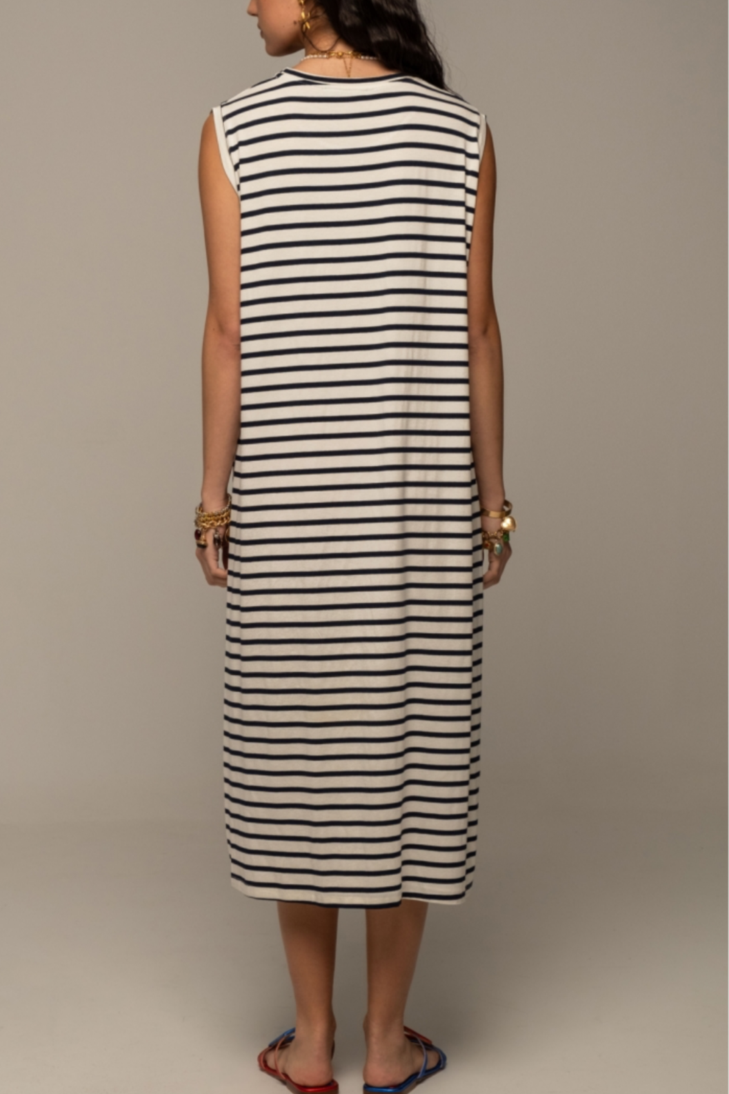 MIDI SLEEVELESS DRESS "CRUISE" BLACK/WHITE