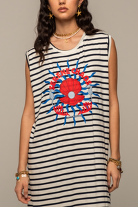 MIDI SLEEVELESS DRESS "CRUISE" BLACK/WHITE