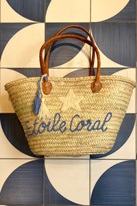 RAFFIA BASKET BAG "ÉTOILE" BLUE