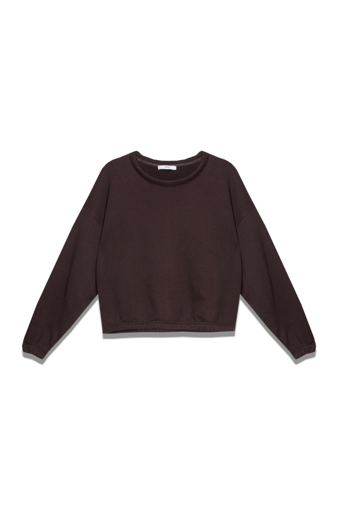 CROPPED COTTON SWEATSHIRT BROWN
