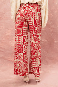 PRINTED WIDE LEG PANTS "KOUVERTA” RED/OFF WHITE