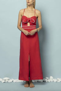 LONG EMBROIDERED LINEN DRESS "MELITA" RED