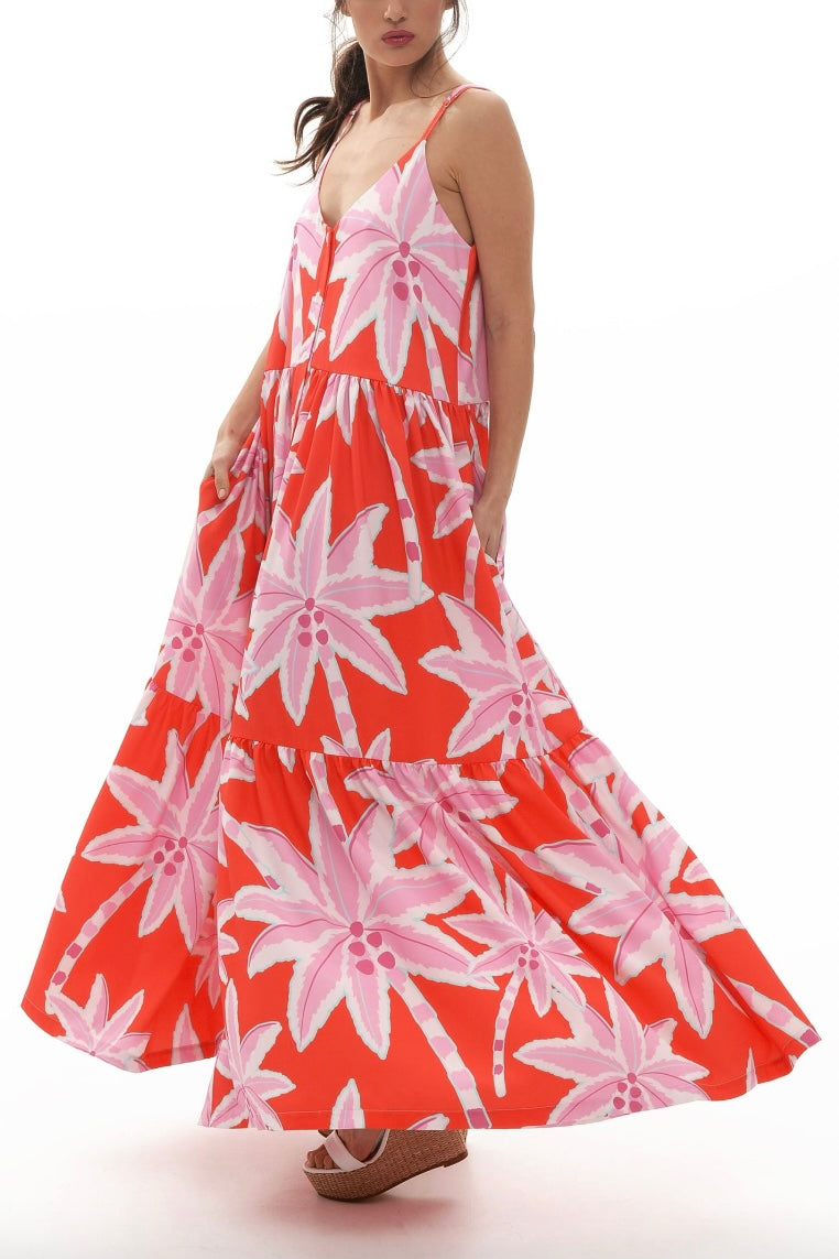 LONG OVERSIZED STRAPPY DRESS "AMARYLLIS" RED/PINK