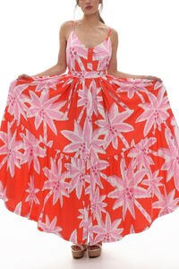 LONG OVERSIZED STRAPPY DRESS "AMARYLLIS" RED/PINK