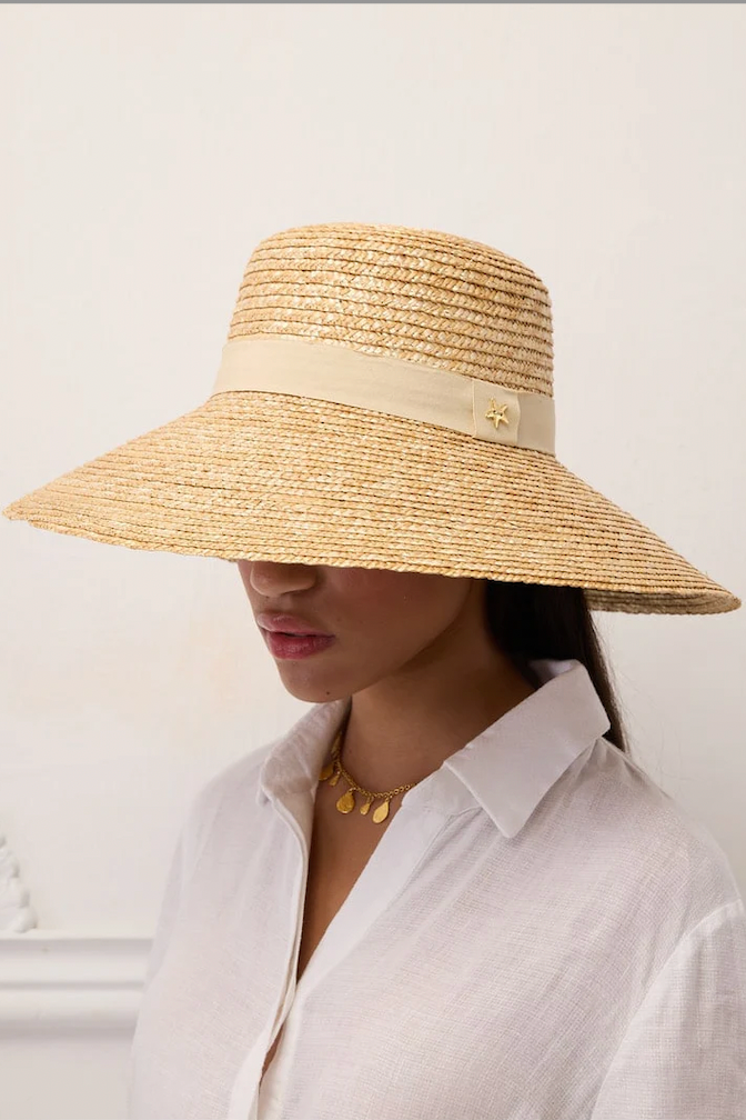 RAFFIA HAT "IOS" WITH BEIGE BAND