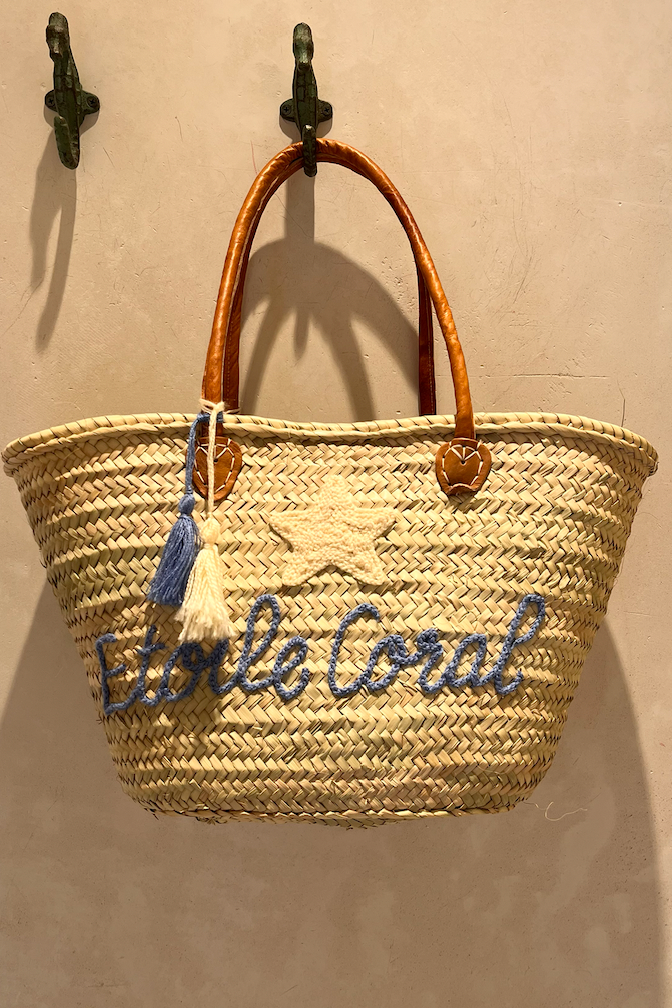 RAFFIA BASKET BAG "ÉTOILE" BLUE