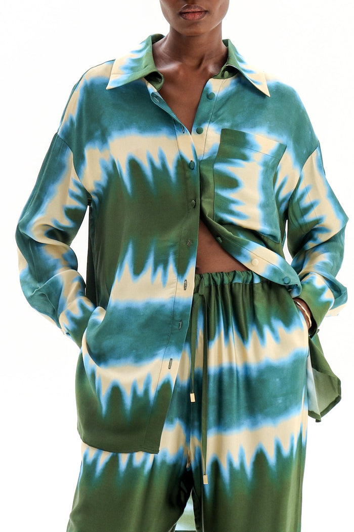 OVERSIZED TIE DYE BLOUSE "HELIOS" GREEN/BEIGE