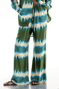 DRAWSTRING TIE DYE PANTS "HELIOS " GREEN/BEIGE