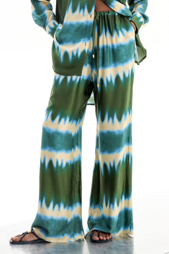 DRAWSTRING TIE DYE PANTS "HELIOS " GREEN/BEIGE