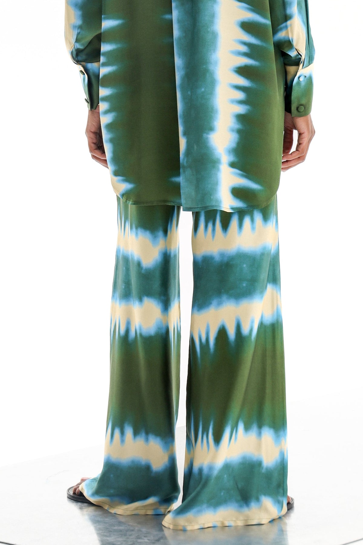 DRAWSTRING TIE DYE PANTS "HELIOS " GREEN/BEIGE