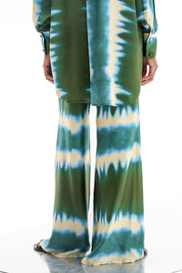 DRAWSTRING TIE DYE PANTS "HELIOS " GREEN/BEIGE