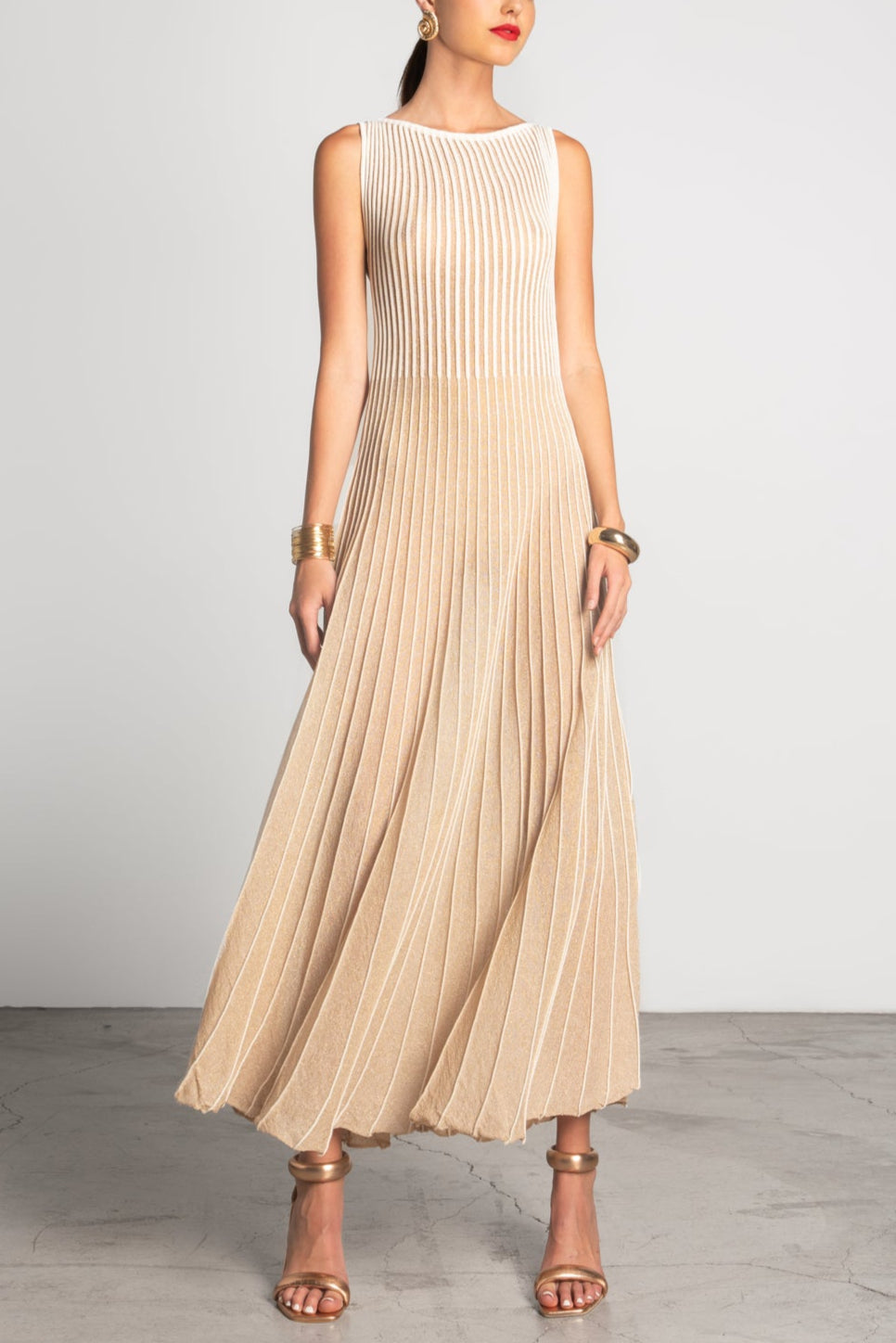 MIDI SCOOP NECK VISCOSE KNIT DRESS "GALATEA" GOLD