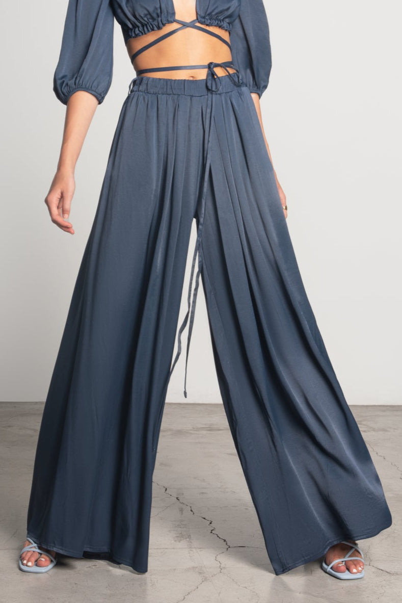 HIGHWAIST WIDE VISCOSE PANTS "DOREA" NAVY