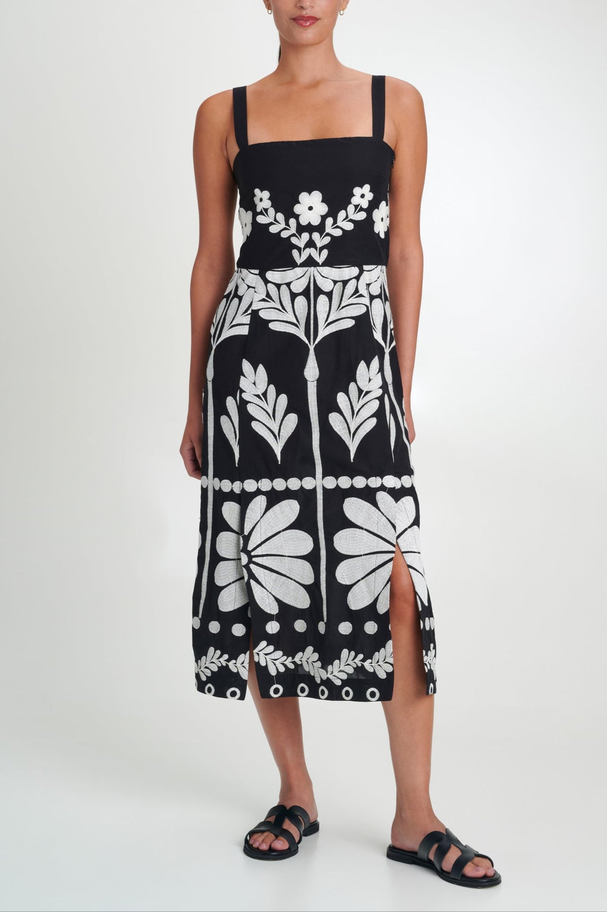MIDI EMBROIDERED STRAPPY DRESS "NAXOS" BLACK