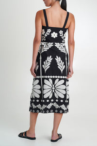 MIDI EMBROIDERED STRAPPY DRESS "NAXOS" BLACK