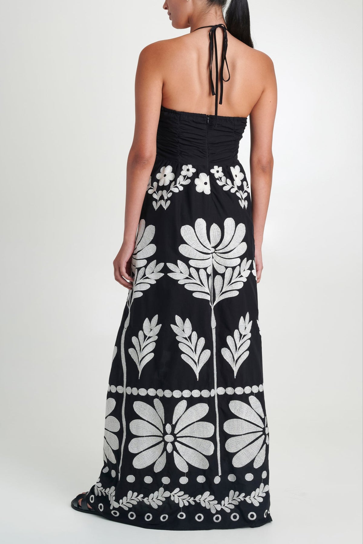 LONG EMBROIDERED DRESS WITH CUTOUTS "NAXOS" BLACK