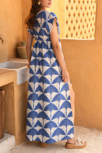 OVERSIZED KIMONO DRESS "CLIO" WHITE/BLUE