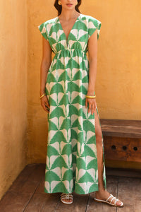 OVERSIZED KIMONO DRESS "CLIO" WHITE/GREEN