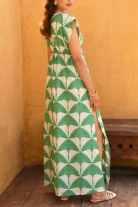 OVERSIZED KIMONO DRESS "CLIO" WHITE/GREEN