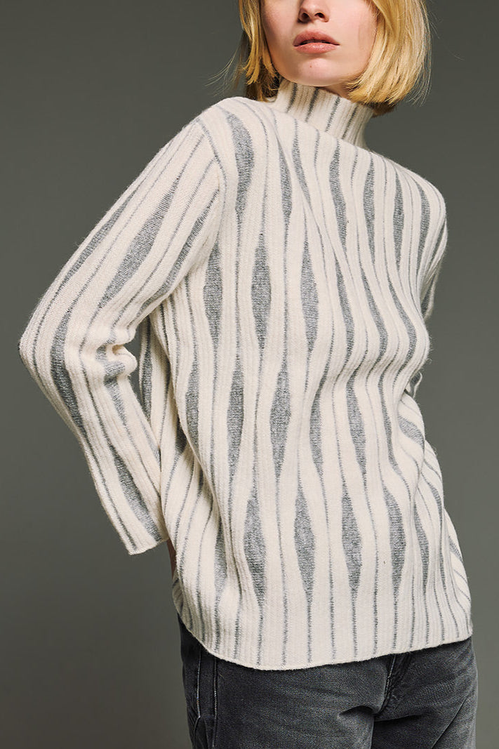 HIGH NECK KNIT PULLOVER "ROMBUS" OFFWHITE