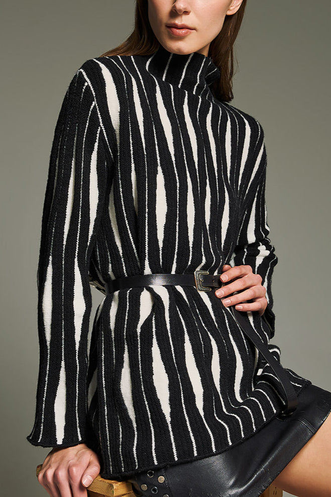 HIGH NECK KNIT PULLOVER "ROMBUS" BLACK