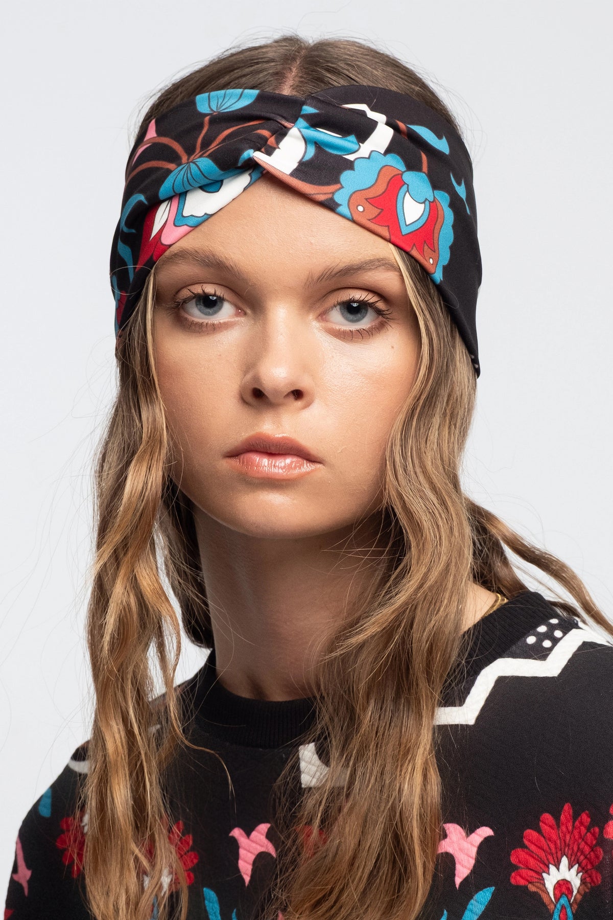 HAIRBAND WITH FLOWER PRINT BLACK/MULTI