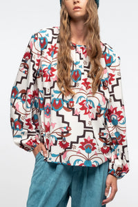 BLOUSE WITH FLOWER PRINT ECRU/MULTI