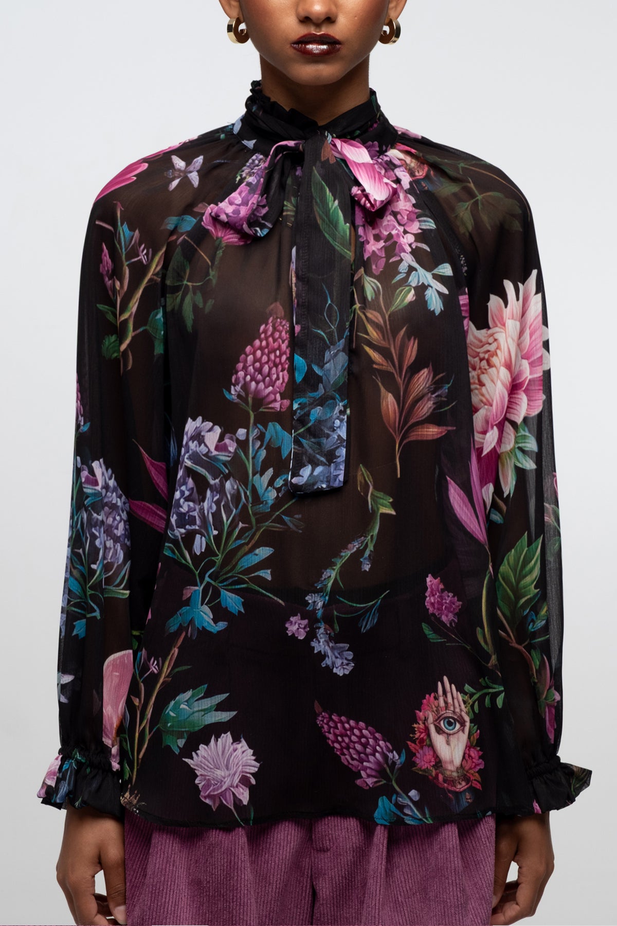 TRANSPARENT GEORGETTE BLOUSE WITH BOW TIE