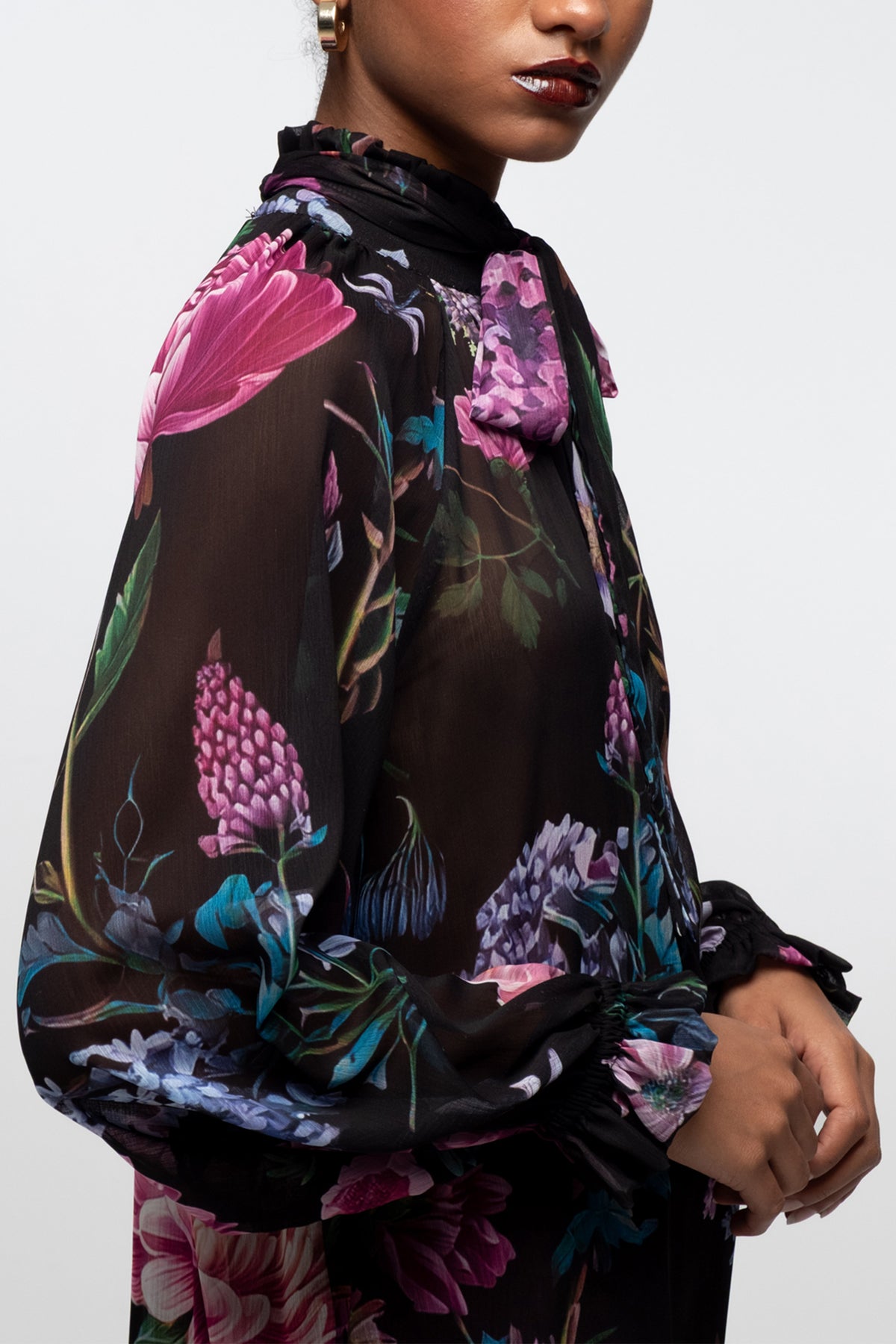 TRANSPARENT GEORGETTE BLOUSE WITH BOW TIE