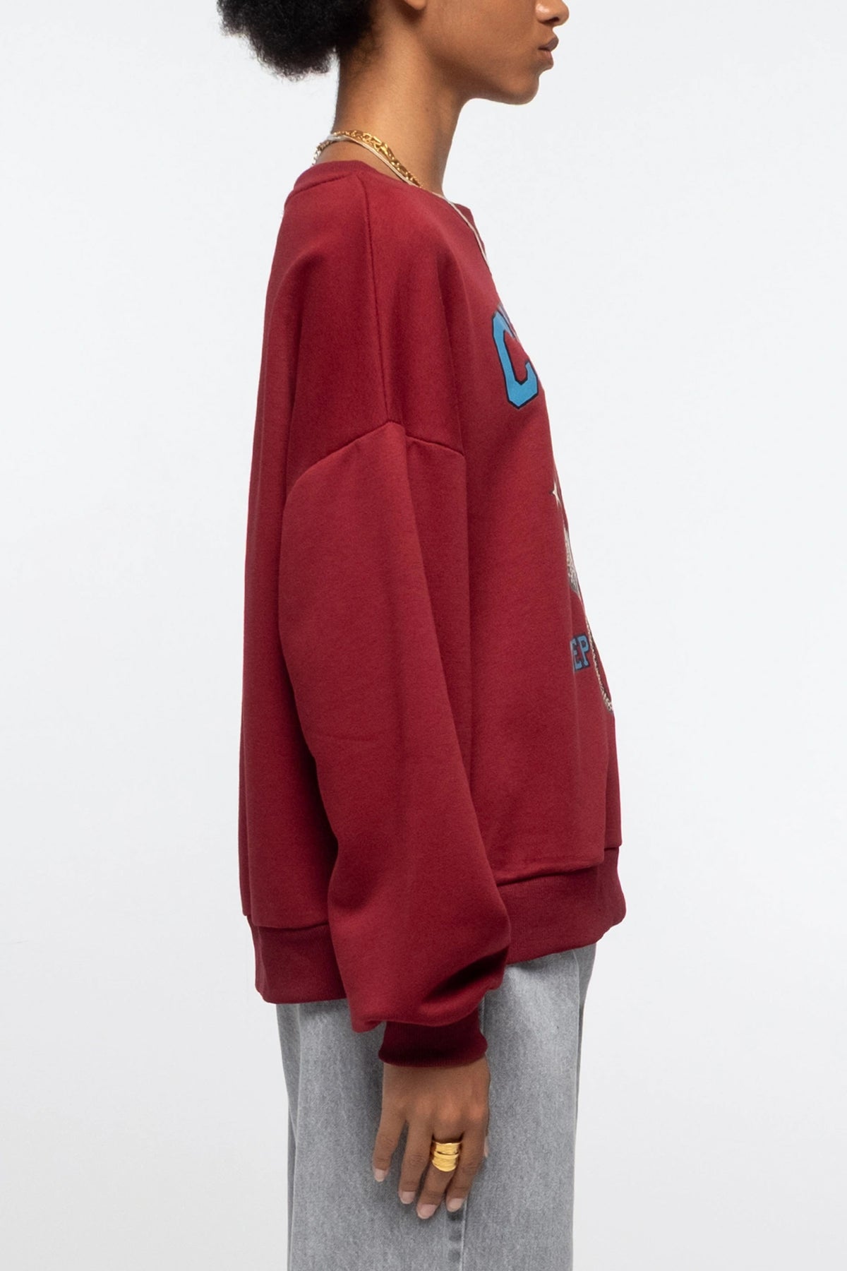 COTTON SWEATER WITH TIGER PRINT BORDEAUX