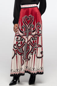 SATIN JACQUARD MAXI SKIRT WITH PLACEMENT PRINT BLACK/WHITE/RED