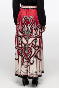 SATIN JACQUARD MAXI SKIRT WITH PLACEMENT PRINT BLACK/WHITE/RED