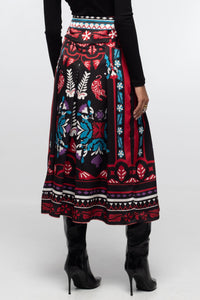 MIDI SKIRT WITH PLACEMENT PRINT BLACK/MULTICOLOR