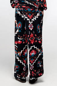 COTTON SWEATER PANTS WITH FLOWER PRINT BLACK/MULTI