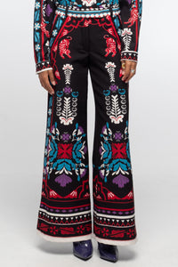 WIDE LEG PANTS WITH PLACEMENT PRINT BLACK/MULTICOLOR
