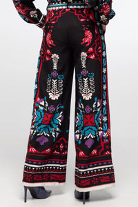 WIDE LEG PANTS WITH PLACEMENT PRINT BLACK/MULTICOLOR
