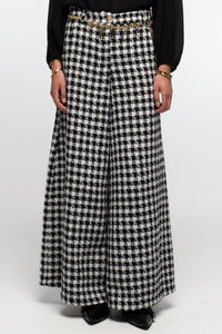 WIDE LEG TWEED PANTS WITH LUREX BLACK/WHITE