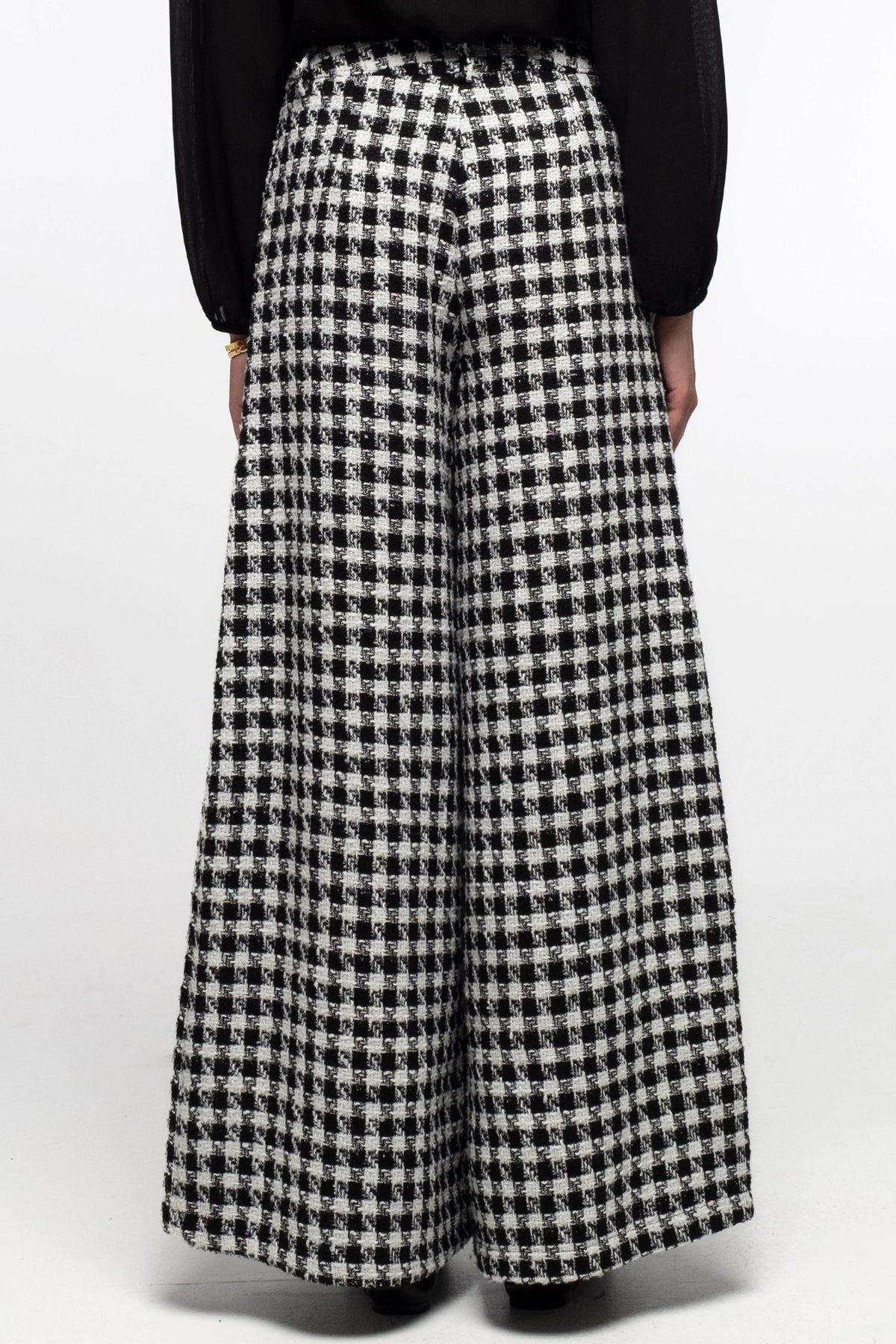 WIDE LEG TWEED PANTS WITH LUREX BLACK/WHITE