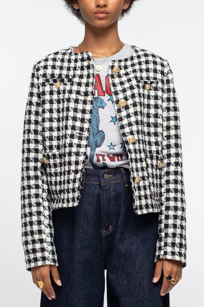 CROPPED TWEED BLAZER WITH LUREX BLACK/WHITE