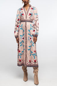 SATIN JACQUARD MIDI PLACEMENT DRESS MULTICOLOR