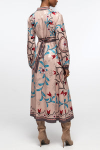 SATIN JACQUARD MIDI PLACEMENT DRESS MULTICOLOR