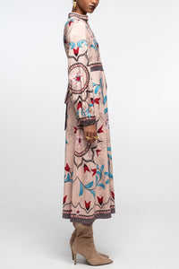 SATIN JACQUARD MIDI PLACEMENT DRESS MULTICOLOR