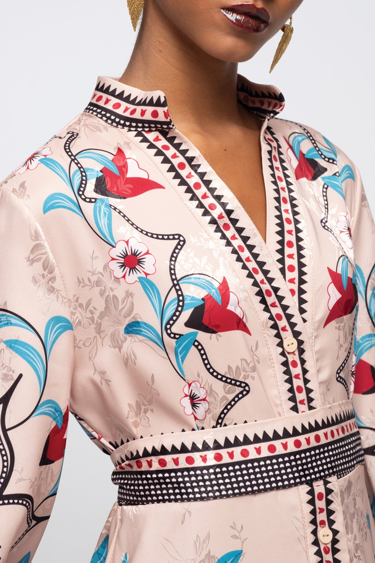 SATIN JACQUARD MIDI PLACEMENT DRESS MULTICOLOR