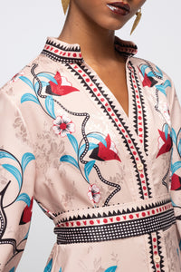 SATIN JACQUARD MIDI PLACEMENT DRESS MULTICOLOR