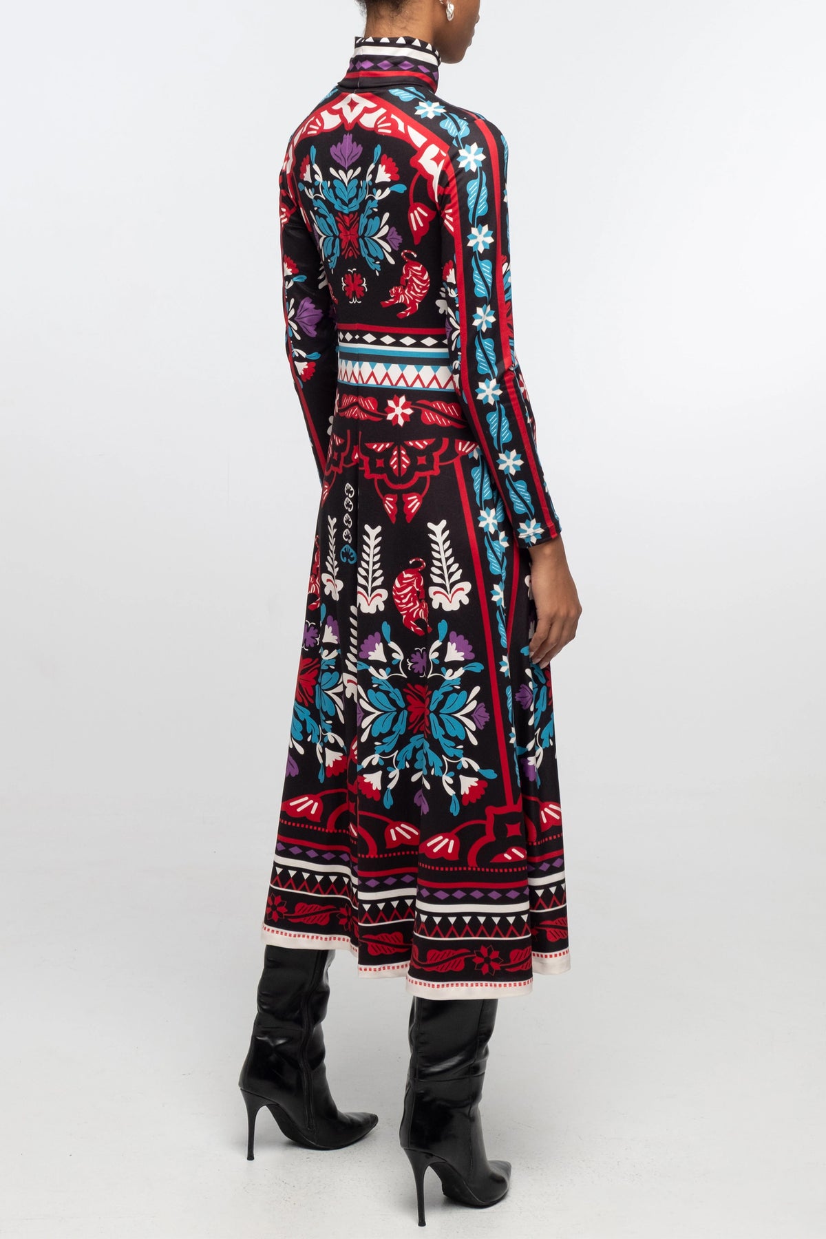 BODYCON DRESS WITH PLACEMENT PRINT BLACK/MULTICOLOR