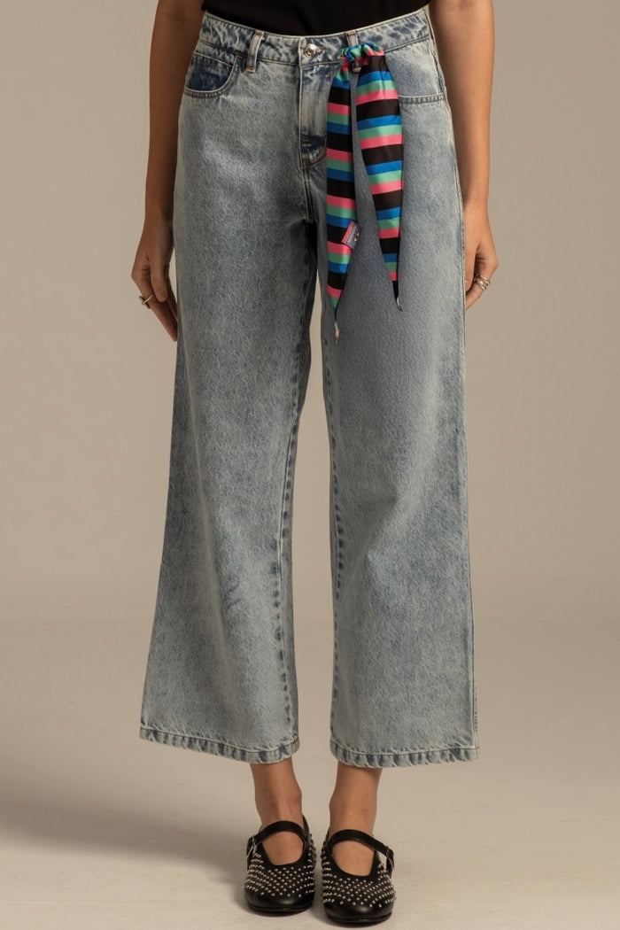 DENIM PANTS WITH SCARF "KARMIC" BLUE