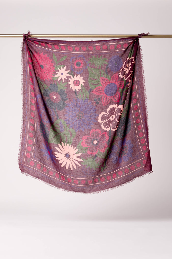 WOOL SCARF "WINTER BLOOM" PLUM